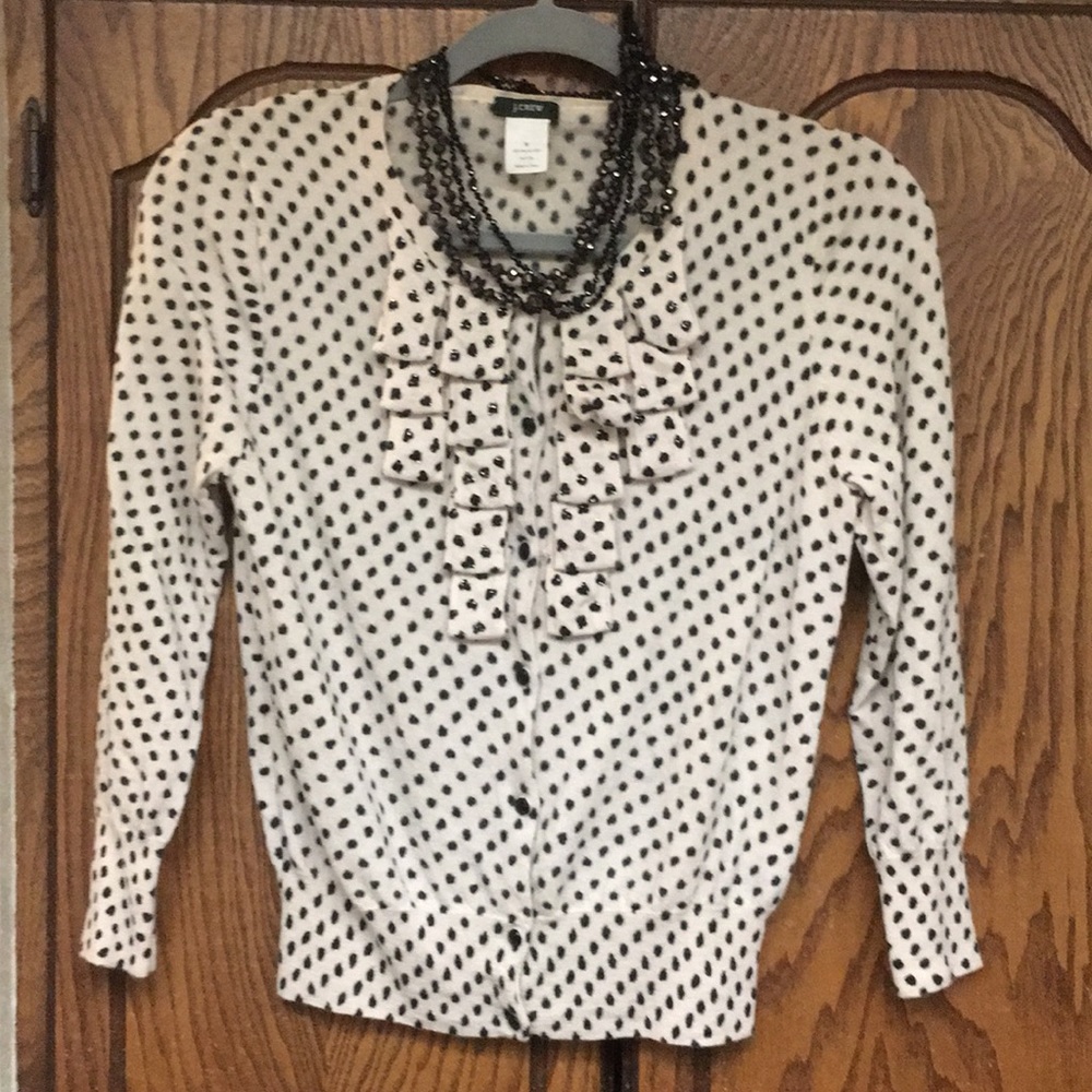 J Crew cream and black polka dot full button